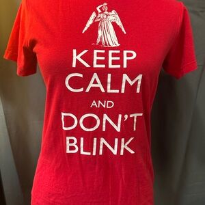 Red Fitted Short Sleeve Tee with White Keep Calm Design